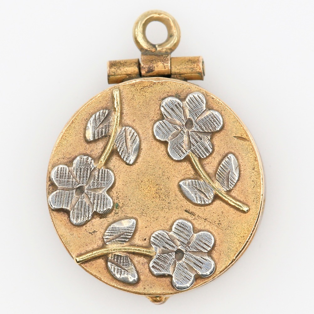 Victorian Gold Tone Silver Flowers Locket Pendant Reverse Engraved Julia 1887